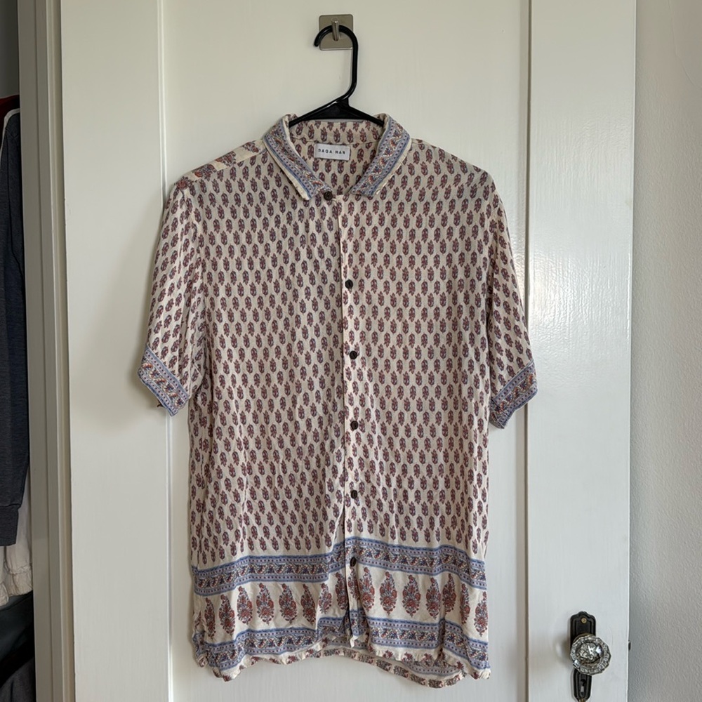 Raga Man Paisley Block Print Short Sleeve Button-Up Shirt